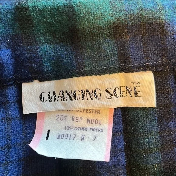 Vintage Changing Scene wool blend green and blue plaid wrap midi skirt size 7 - Picture 4 of 10